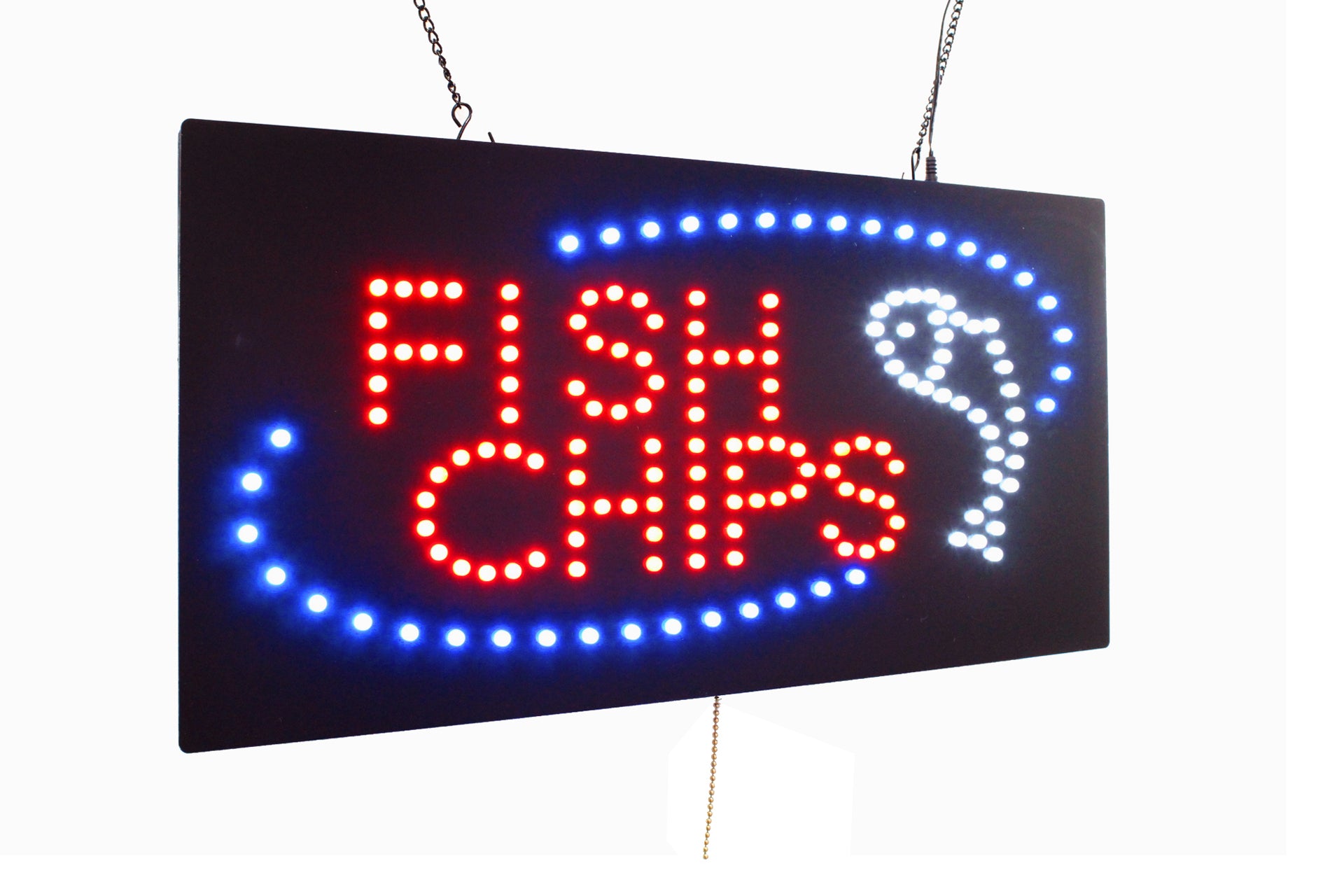 Fish and Chips Sign TOPKING Signage LED Neon Open Store Window Shop ...